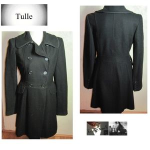 Tulle Black Wool Long .Coat Size M